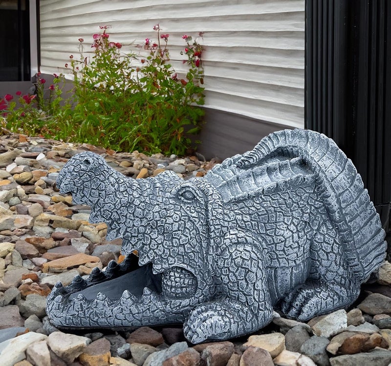 Euiroet Crocodile Sculpture Gutter Downspout Extender, Outdoor Garden Resin Animal Statue, Decorative Gutter Extension Downspout, Perfect Rain Diverter for 3"x4" Downspouts, Splash Block (13 in) - Image 5